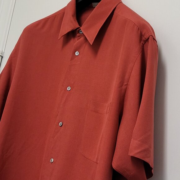 Vintage Alfani Shirt Silk Mens XXL Button Up Short Sleeve Ripstop Rust - Picture 7 of 13